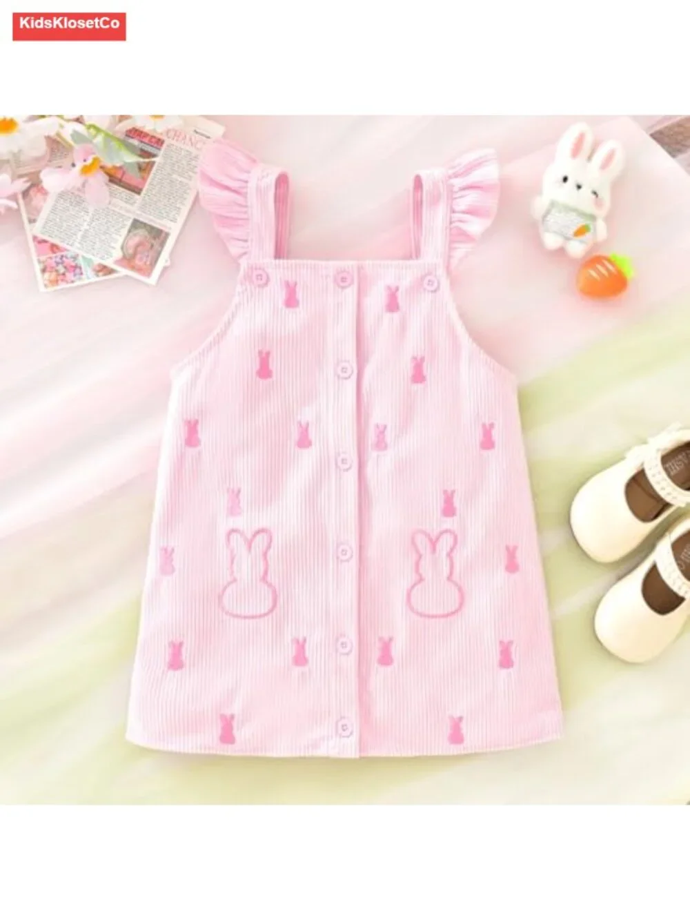 Toddler Girl Embroidered Button Down Overall Jumper Dress Set